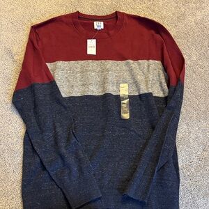 GAP Tri-Tone Knit Sweater in Red, Gray, and Blue
